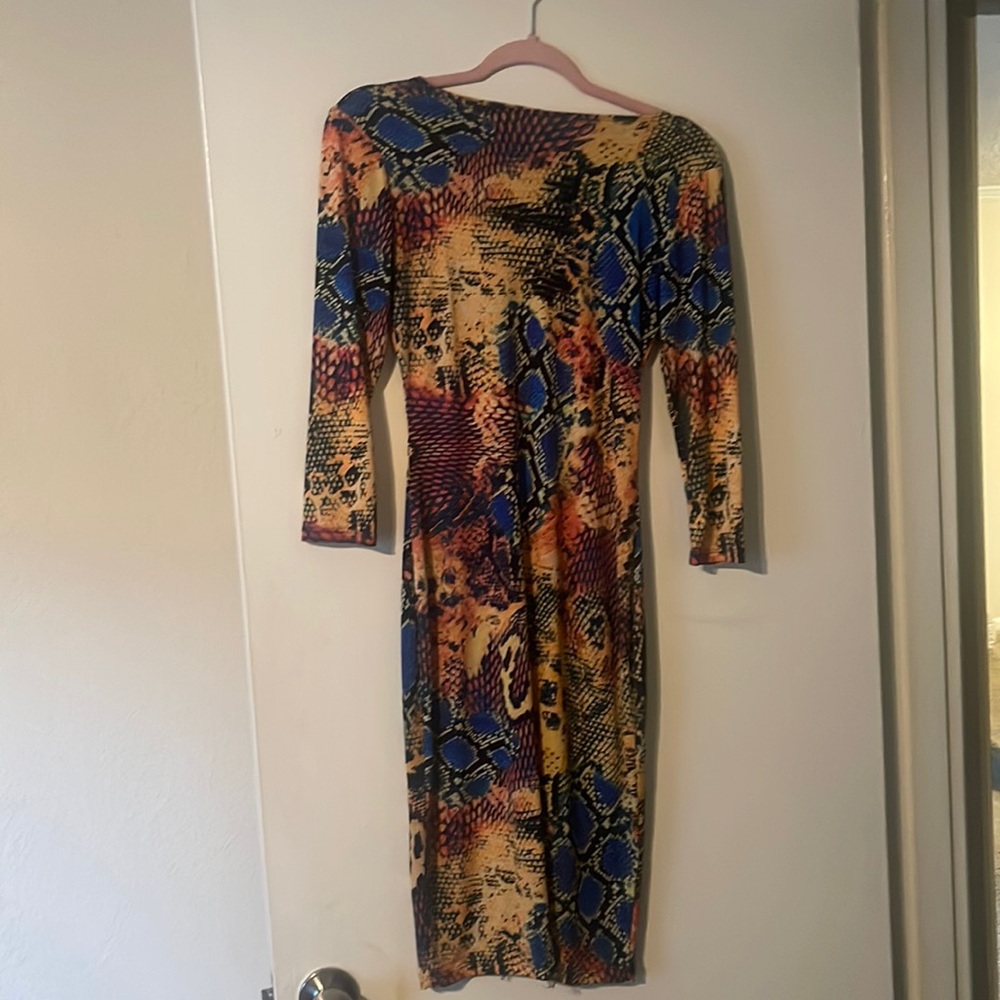 Maxi Style Dress, Quarter Length Sleeve, Multicolored Dress